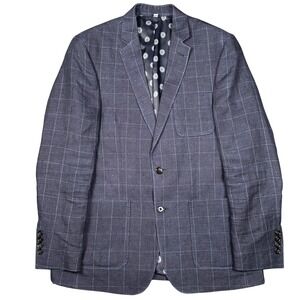 Murano Baird McNutt Linen Sport Coat Men's M Blue Windowpane Slim Blazer *FLAWED